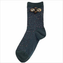 Load image into Gallery viewer, Cheetah luxe socks with bumblebee pin - teal
