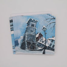 Load image into Gallery viewer, Pack of 10 Xmas cards - snowy Cathedral little referee
