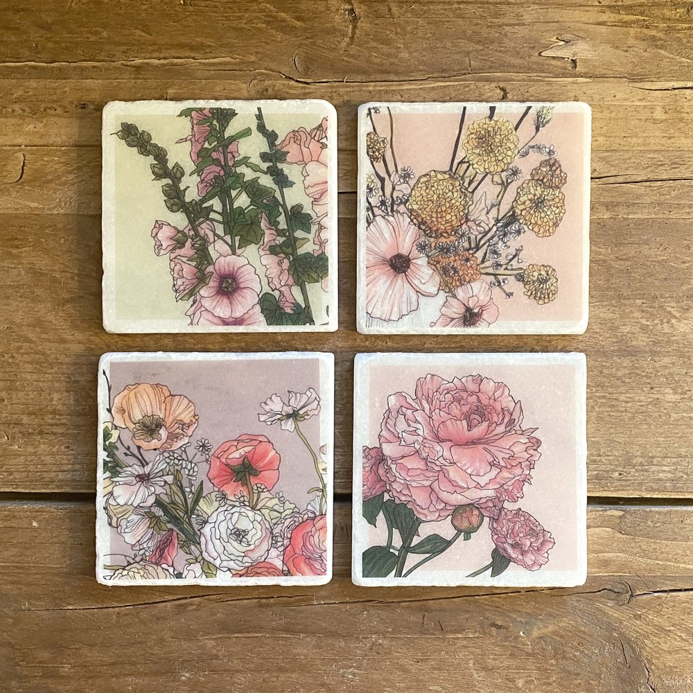 Marble illustrated coasters