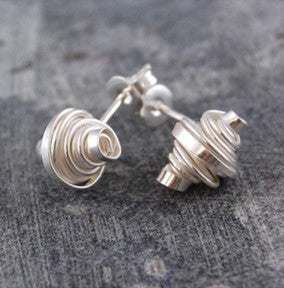 Coiled silver stud earrings