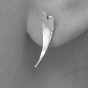 Curved silver heart stud earrings