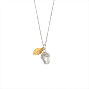 Acorn with gold leaf pendant necklace - sterling silver