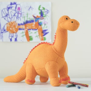 Knitted soft toy diplodocus - orange