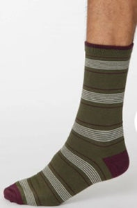 Edoardo bamboo striped socks - khaki green