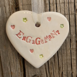 Engagement handmade ceramic hanging heart