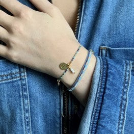 Fancy blue beaded friendship bracelet