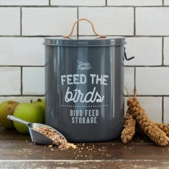 'Feed the birds' bird food tin - charcoal