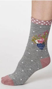 Flora flower socks - mid grey marle