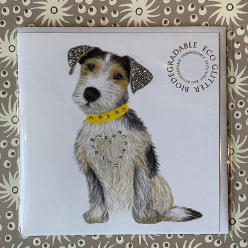 Life is just better with a dog.... Cheeky Jack Russell Terrier with silver sparkling biodegradable eco glitter collar, ears and tail, a great card for the dog lover in your life.