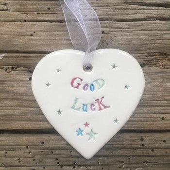 Good luck handmade ceramic hanging heart