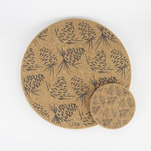 Load image into Gallery viewer, Cork coasters - pinecone grey - set of 4
