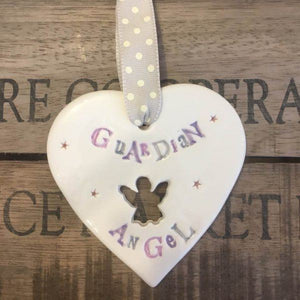 Guardian angel handmade ceramic hanging heart