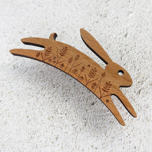 Load image into Gallery viewer, Cherry wood veneer hare brooch - small
