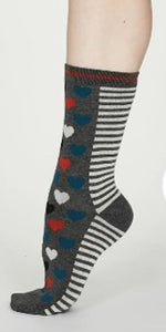 Eileen heart stripe bamboo socks - dark grey marle