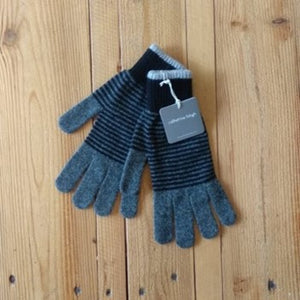Lambswool gloves - stripe - grey/black