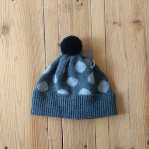 Lambswool hat - spot - grey - grey pompom
