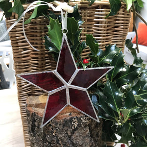 Handmade glass 5 pointed star - medium - regal red