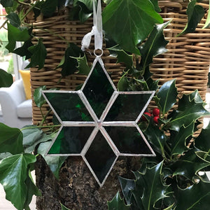 Handmade glass 6 pointed star - medium - Christmas green