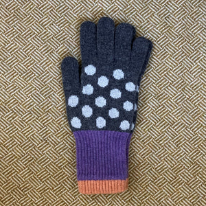 Lambswool gloves - spot - grey & lavender