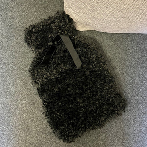 Teddy hot water bottle - curly - black