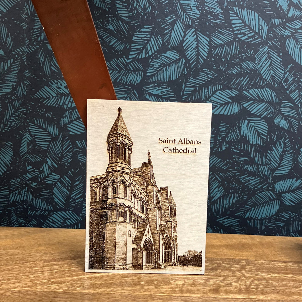 St Albans Cathedral wooden postcard