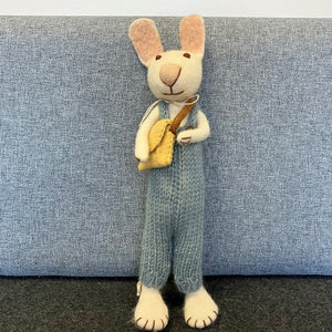 White bunny with blue trousers & bag - large