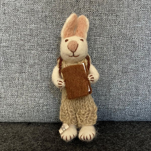 White bunny with lavender dress & book