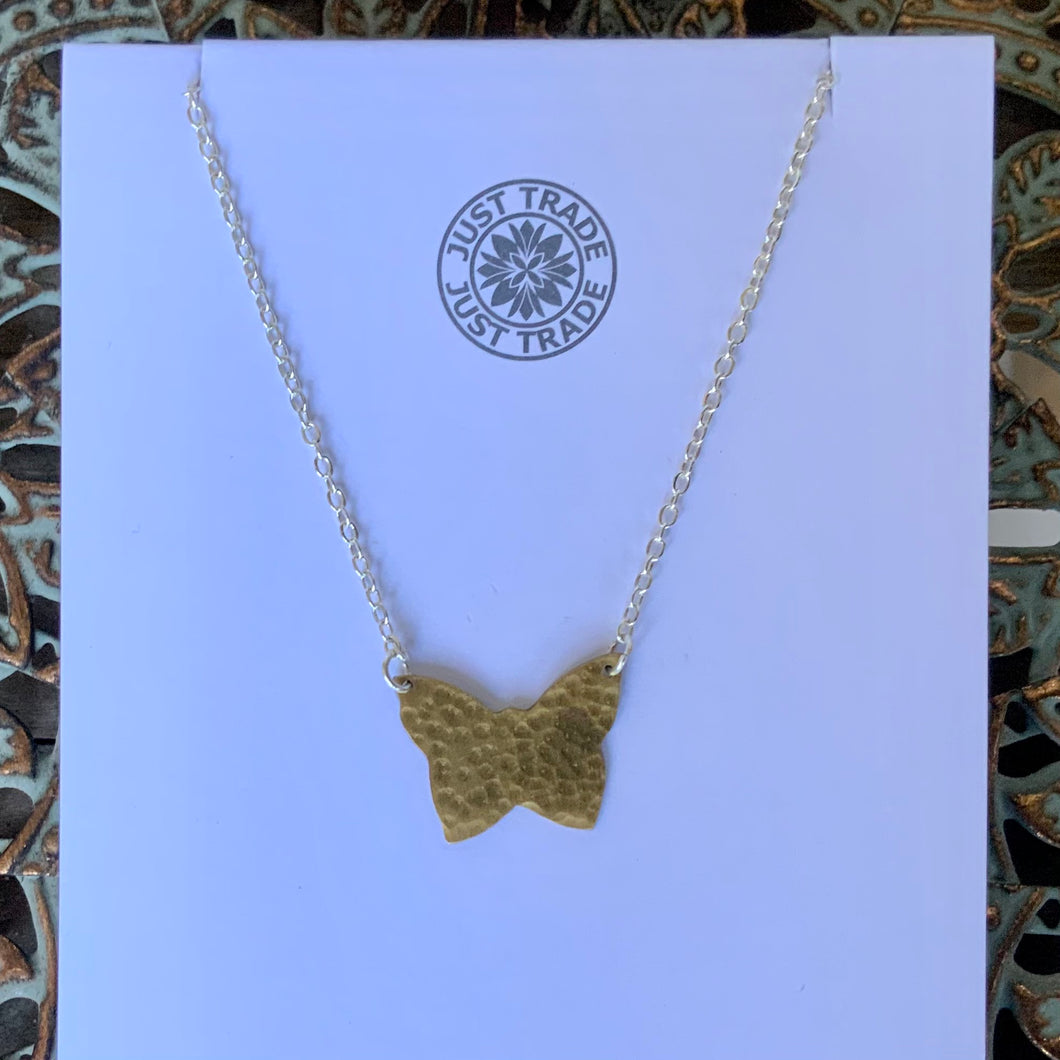 Hammered brass butterfly necklace