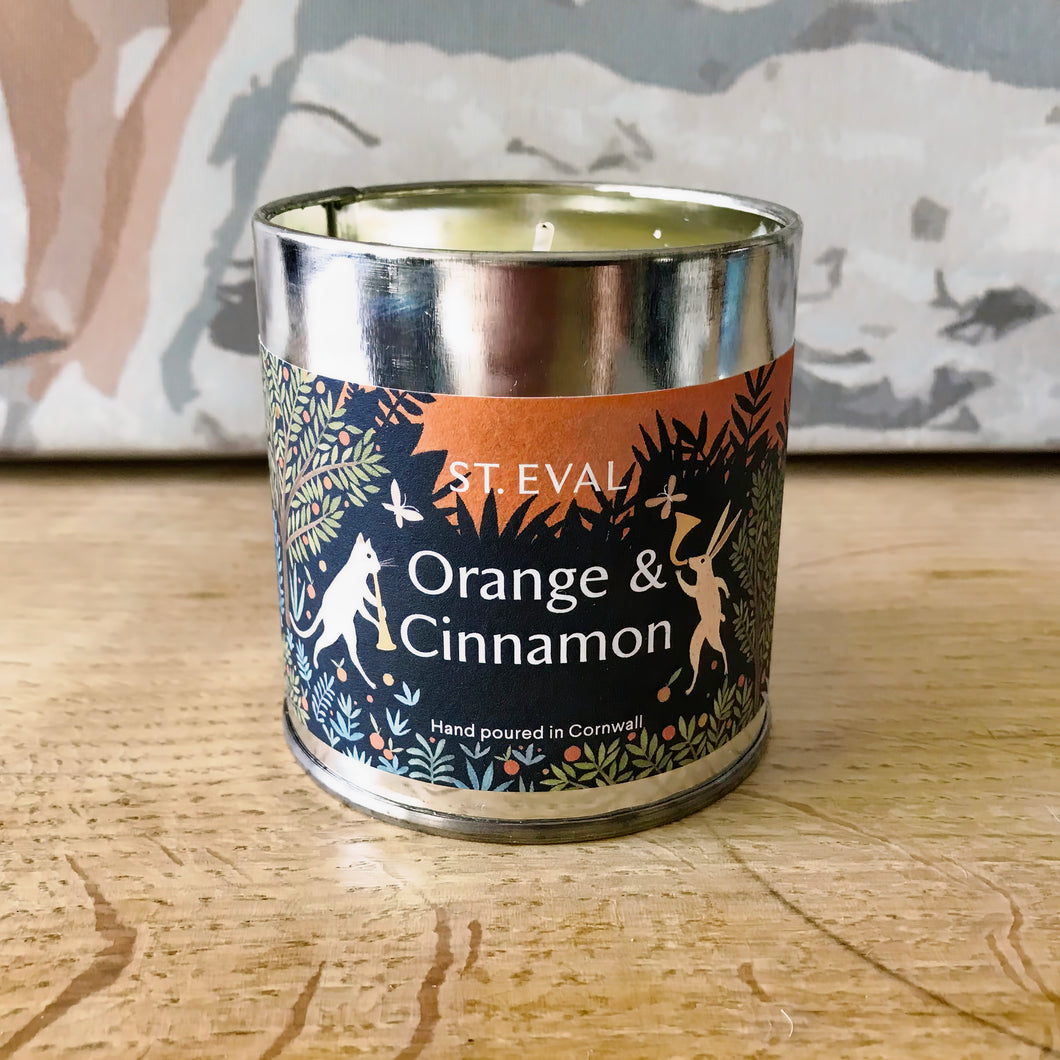 Orange & cinnamon scented tin candle