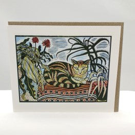 A fab linocut card painted by the artist Richard Bawden, perfect for any cat lover