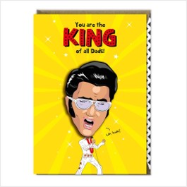 This Elvis 3D card is part of the Famous Faces range.  It's uniquely humorous and includes hand finished 3D elements and a patterned envelope.  An hilarious card to give your dad this Father's Day!