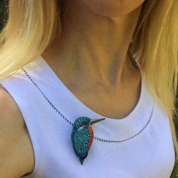 Handmade Kingfisher brooch