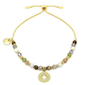Lerna multicolour gemstone & gold charm bracelet