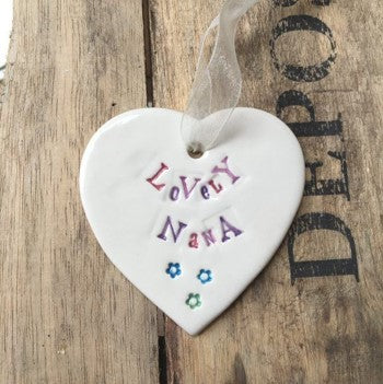 Lovely nana handmade ceramic hanging heart