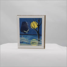 Load image into Gallery viewer, Moonlight hares screenprint card by Sally Elford
