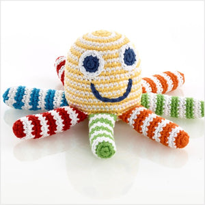 Crochet octopus rattle - yellow