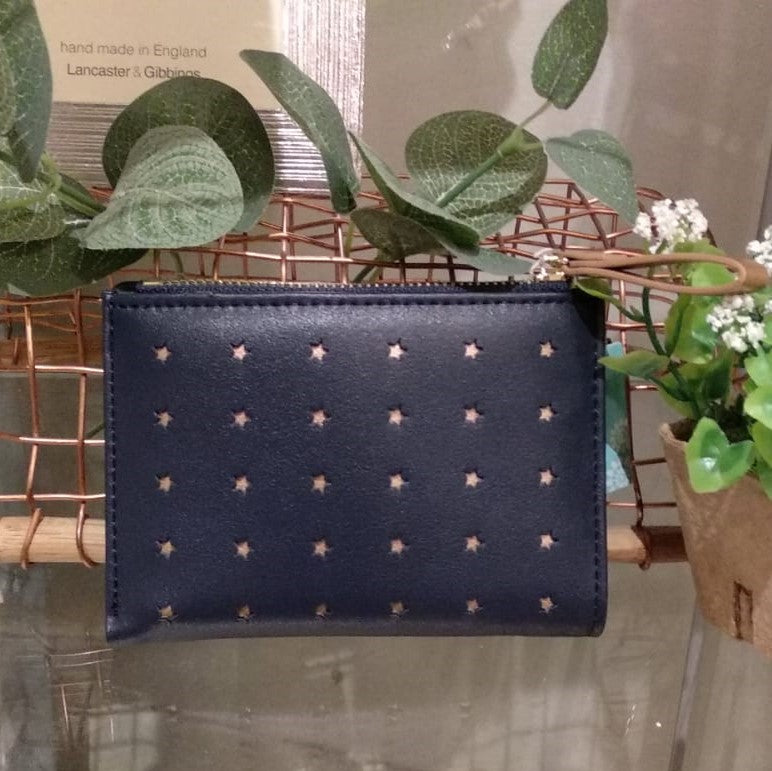 Compact purse with rose gold stars navy