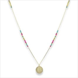Nemty long pendant necklace - turquoise & pink