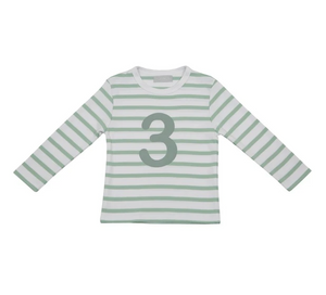 No 3 T-shirt - Seafoam & white breton stripe