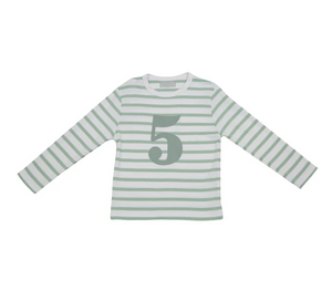 No 5 T-shirt - seafoam & white breton stripe