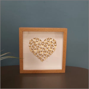 Small print - small gold butterflies in heart - oak frame