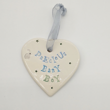 Load image into Gallery viewer, Precious baby boy handmade ceramic hanging heart
