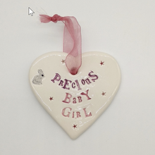 Load image into Gallery viewer, Precious baby girl handmade ceramic hanging heart
