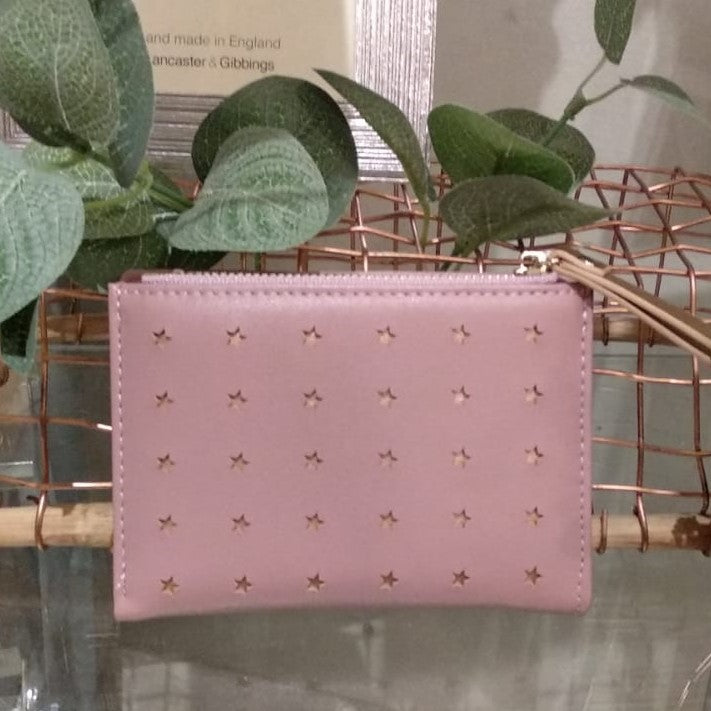 Compact purse with rose gold stars - pink