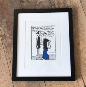 Popeye makes his first pass at Olive Oyl framed print