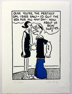 Popeye makes his first pass at Olive Oyl framed print
