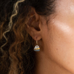 Porcelain slate grey ray triangle gold earrings