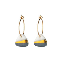 Load image into Gallery viewer, Porcelain slate grey ray triangle gold earrings
