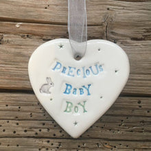 Load image into Gallery viewer, Precious baby boy handmade ceramic hanging heart
