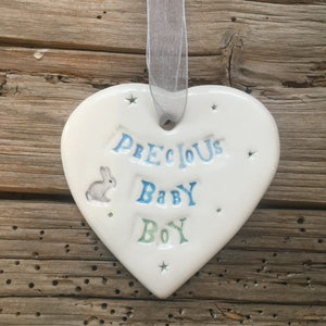 Precious baby boy handmade ceramic hanging heart